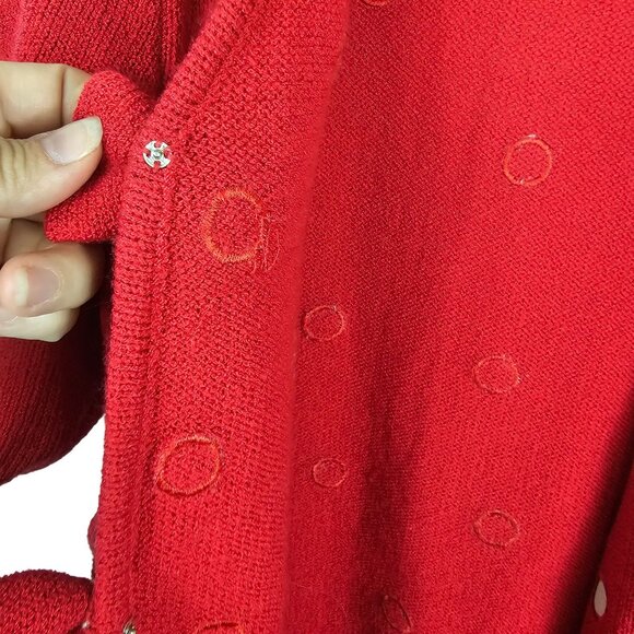Anne Crimmins Women's S Vintage Red/White Polka Dot Whimsical Bow Front Cardigan - Picture 7 of 10